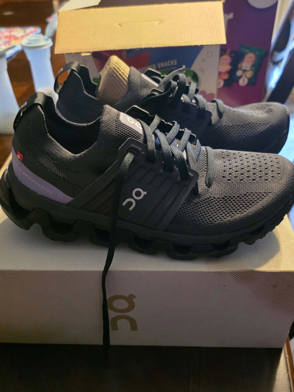 Oncloud Running Womens Cloudventure Trail Shoe in Black with Light Purple Accent